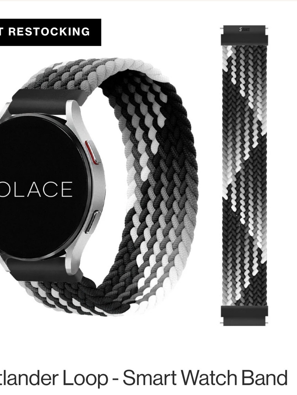 Solace Braided Black & White Loop Smartwatch Band - Outlander